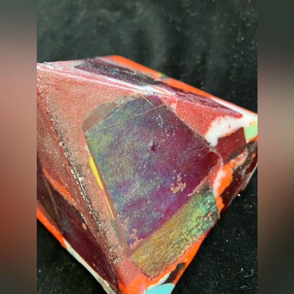 Handmade Cast Glass Pyramid “Solar Flare 2”  Brilliant Yellow Glass  4”x4” - Picture 8 of 9